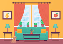 Living Room Interior. Vector Illustration. Flat Design.