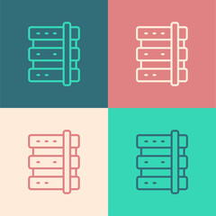 Sticker - Pop art line Server, Data, Web Hosting icon isolated on color background. Vector