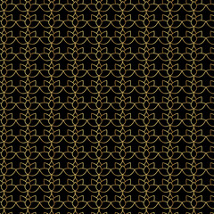 Seamless vector pattern with golden flowers on a black background.