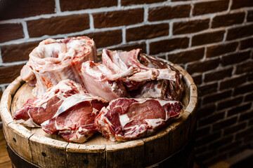 raw meat in the kitchen in the restaurant