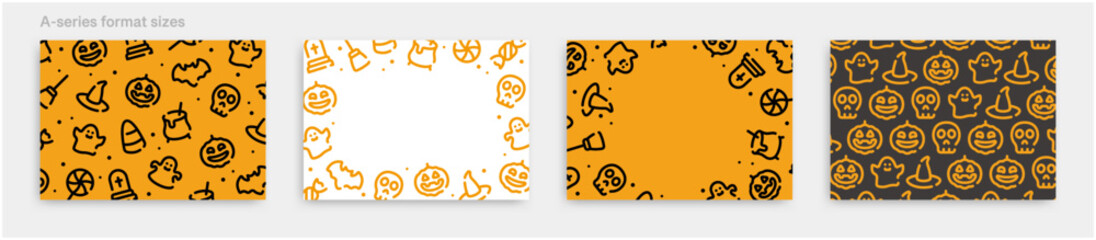 Canvas Print - Halloween icon pattern background for graphic design.A-size horizontal vector template set.