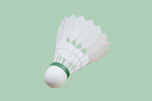 Badminton Shuttlecock Floating On The Side 3D Render For Badminton Competition Isolated On Green  Background ,with Clipping Path, Illustration 3D Rendering