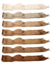 Strands Of Different Beautiful Hair On White Background