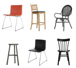 Canvas Print - Set with different stylish chairs on white background