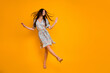 Full size photo of cheerful excited person enjoy dancing toothy smile isolated on yellow color background