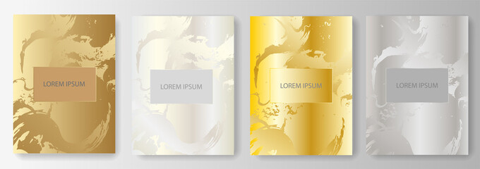 Set collection of golden and silver backgrounds with paint strokes effect and place for text