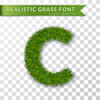 Grass letter C, alphabet 3D design. Capital letter text. Green font isolated white transparent background, shadow. Symbol eco nature environment, save the planet. Realistic meadow Vector illustration
