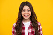 © Olena - Funny kids face. Portrait of silly teenager child girl smiling and showing tongue in camera making funny faces.