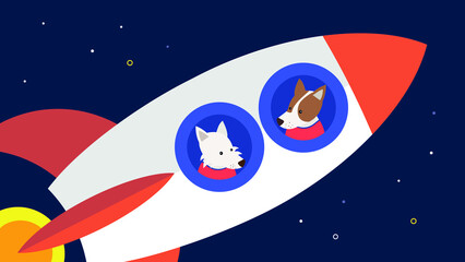 Sticker - Space rocket with dogs on board in space