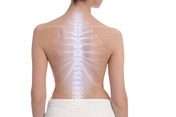 Wall Mural - Woman with healthy spine on white background, back view