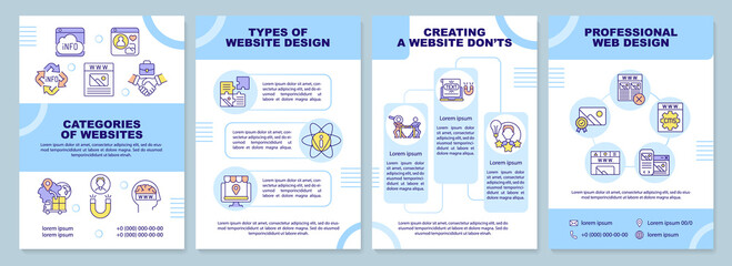planning website content blue brochure template. categories. leaflet design with linear icons. edita