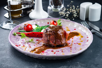 Wall Mural - filet mignon steak served on a plate