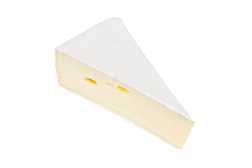 Wall Mural - A piece of yellow brie cheese on a white background. Close-up.