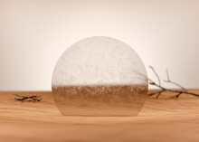 Brown Sand, Misted Glass, Dry Tree And Snags In The Middle Of The Desert, 3d Mockup For Product Advertising