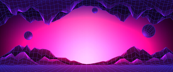 Banner of concept of technology metaverse. Concept of virtual digital reality. Simulation of network futuristic world. Future digital metaverse. 3d vector illustration. Innovation global technology.