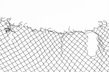 Wire Fence Or Metal Net Isolated On White Background, Sun Rays. Hole In Net. Wire Mesh Fence, Rabitz Net. Illustration.