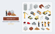 © massadou_std - Architectural Building Construction Isometric Kit. Contains Vector illustrations such as construction stages, building materials, construction tools, workers and project foreman. Fully editable colors