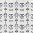 Leinwandbild Motiv French blue crown motif seamless pattern. Tonal country cottage style abstract motif background. Simple vintage rustic fabric textile effect. 