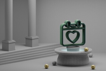 Poster - Beautiful abstract illustrations Green Calendar with heart symbol icon on a fountain and column background. 3d rendering illustration. Mothers Day.