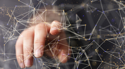 Businessman using data network with his fingers
