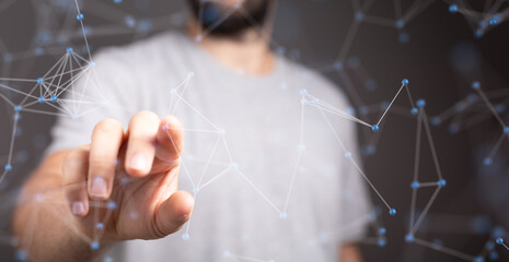 Digital technology background. Network connection dots and lines.