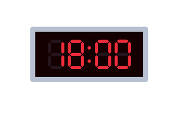 Vector flat illustration of a digital clock displaying 18.00 . Illustration of alarm with digital number design. Clock icon for hour, watch, alarm signs