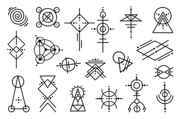 Set of mysterious ornaments geometry elements mystic doodle esoteric signs for Tattoo, stickers, printing.