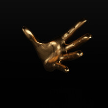 Golden Hand Reach Out Of The Dark, Grab Hand Gesture, Throwing Something, Lash Out 3d Rendering Concept