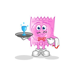 Sticker - condom waiter cartoon. cartoon mascot vector