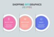 © shendart - Concept of shopping process with 3 successive steps. Three colorful graphic elements. Timeline design for brochure, presentation, web site. Infographic design layout.