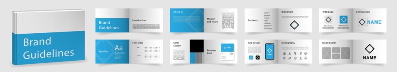 Wall Mural - Multi-purpose Brand Guidelines template. Brand Manual presentation mockup. Minimal Light Blue Logo Guideline template. Logo Guide Book layout