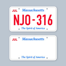 License Plate Of Massachusetts. Car Number Plate. Vector Stock Illustration.