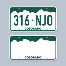 License Plate Of Colorado. Car Number Plate. Vector Stock Illustration.