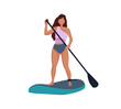 Sup surfer girl on paddle board. Woman with paddle