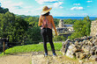 traveler in the ruins of the Palenque Chiapas