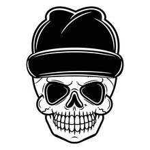 Black White Illustration Of A Skull In Hip Hop