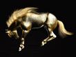 Leaping golden horse statue. 3D illustration.
