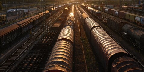 Wall Mural - railroad yard with goods on trains