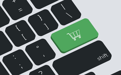 Poster - Online shopping cart computer keyboard icon