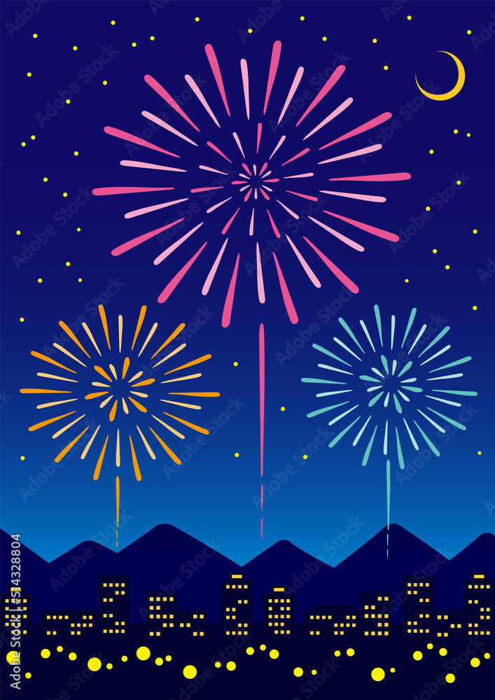 花火大会_夜景_イラスト_縦 Stock Vector | Adobe Stock