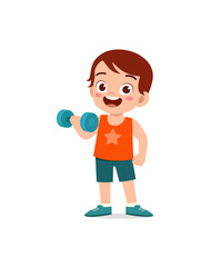 Sticker - little kid do workout with lift dumbbell