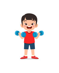 Sticker - little kid do workout with lift dumbbell