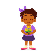 Little Kid Holding Flower With Good Smell