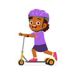 Poster - little kid ride scooter and wear helmet