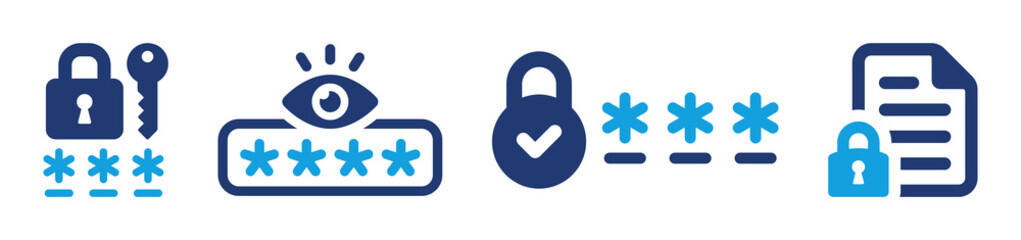 Aufkleber - Password security vector icon illustration set. Lock and pin code for safety and protection. Secured file symbol.