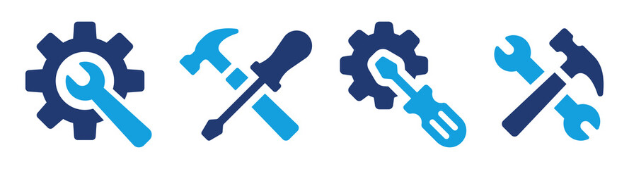 tool icon vector set. maintenance tools with wrench, gear, spanner, hammer and screwdriver symbol il