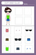 © Виталий Сова - worksheet vector design, the task is to cut and paste the clothes from the sample. Logic game for children.