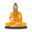 Guru, ascetic, sage, sadhu, saint, monk, yogi meditating concentrating. Saffron orange clothes sitting in yoga pose with Rudraksha beads. Traditional India - Asia festivals Vector illustration graphic