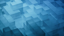 Perfectly Arranged Translucent Blocks. Blue, Modern Tech Wallpaper. 3D Render.