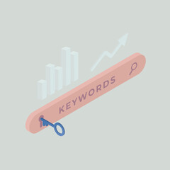 Wall Mural - long-tail and semantically related keyword research concept. keyword ranking with search bar and cha